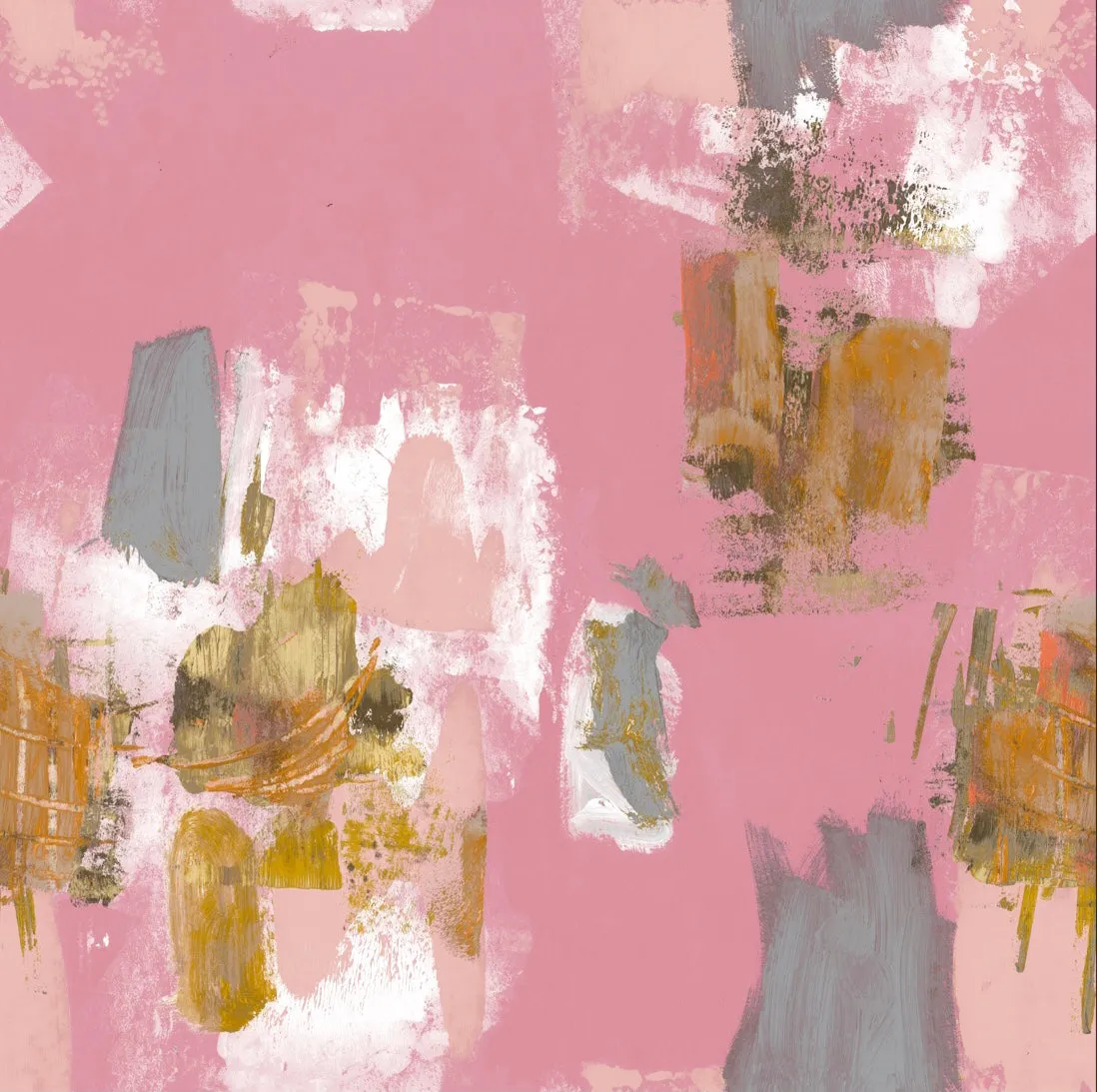 Abstract Painterly Wallpaper- Pink   Mustard