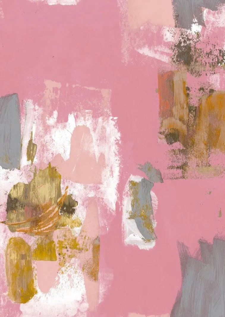 Abstract Painterly Wallpaper- Pink   Mustard