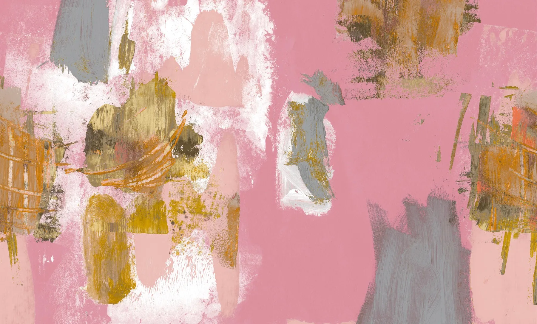 Abstract Painterly Wallpaper- Pink   Mustard