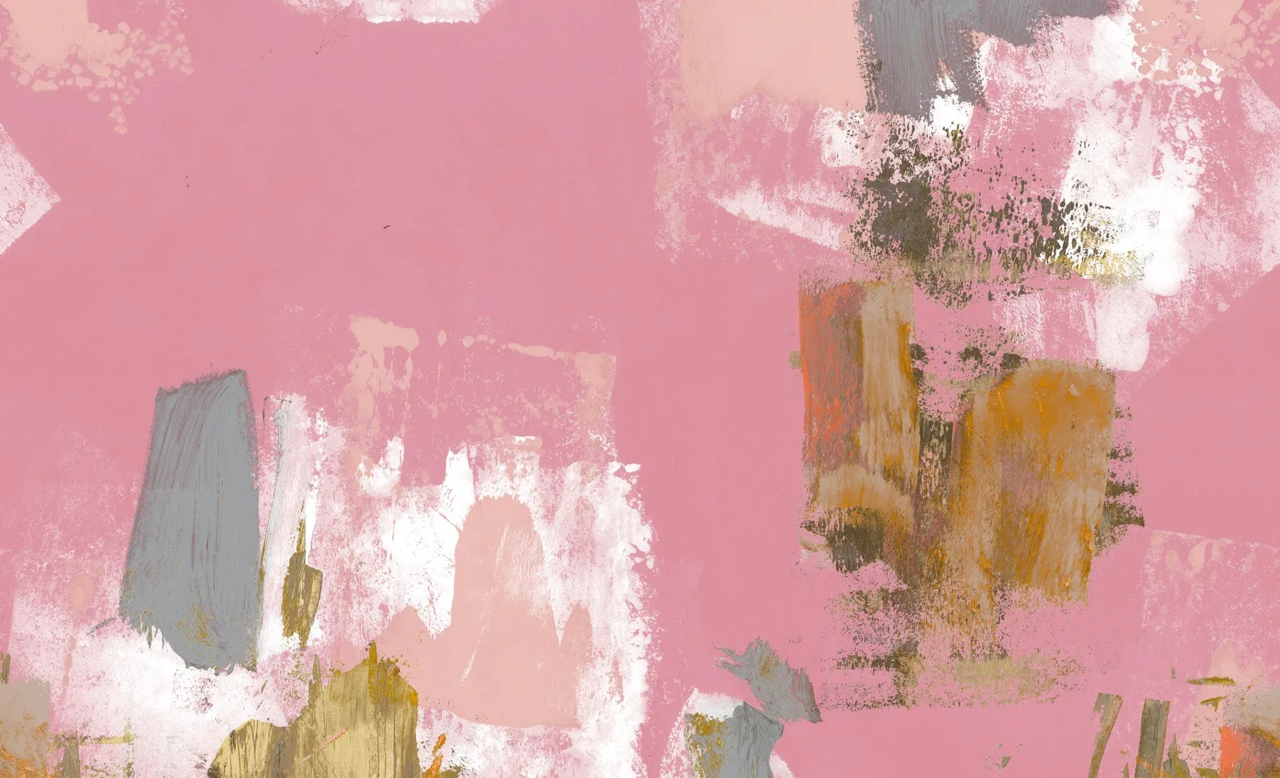 Abstract Painterly Wallpaper- Pink   Mustard