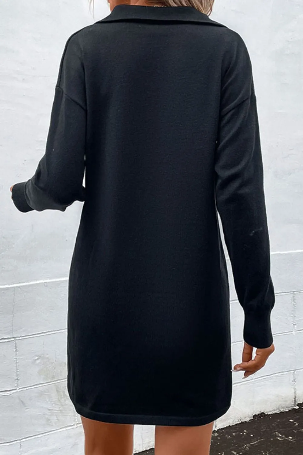 *App Exclusive* Quarter-Zip Dropped Shoulder Knit Dress