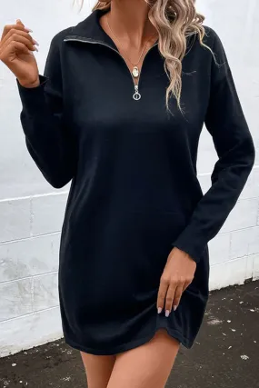 *App Exclusive* Quarter-Zip Dropped Shoulder Knit Dress