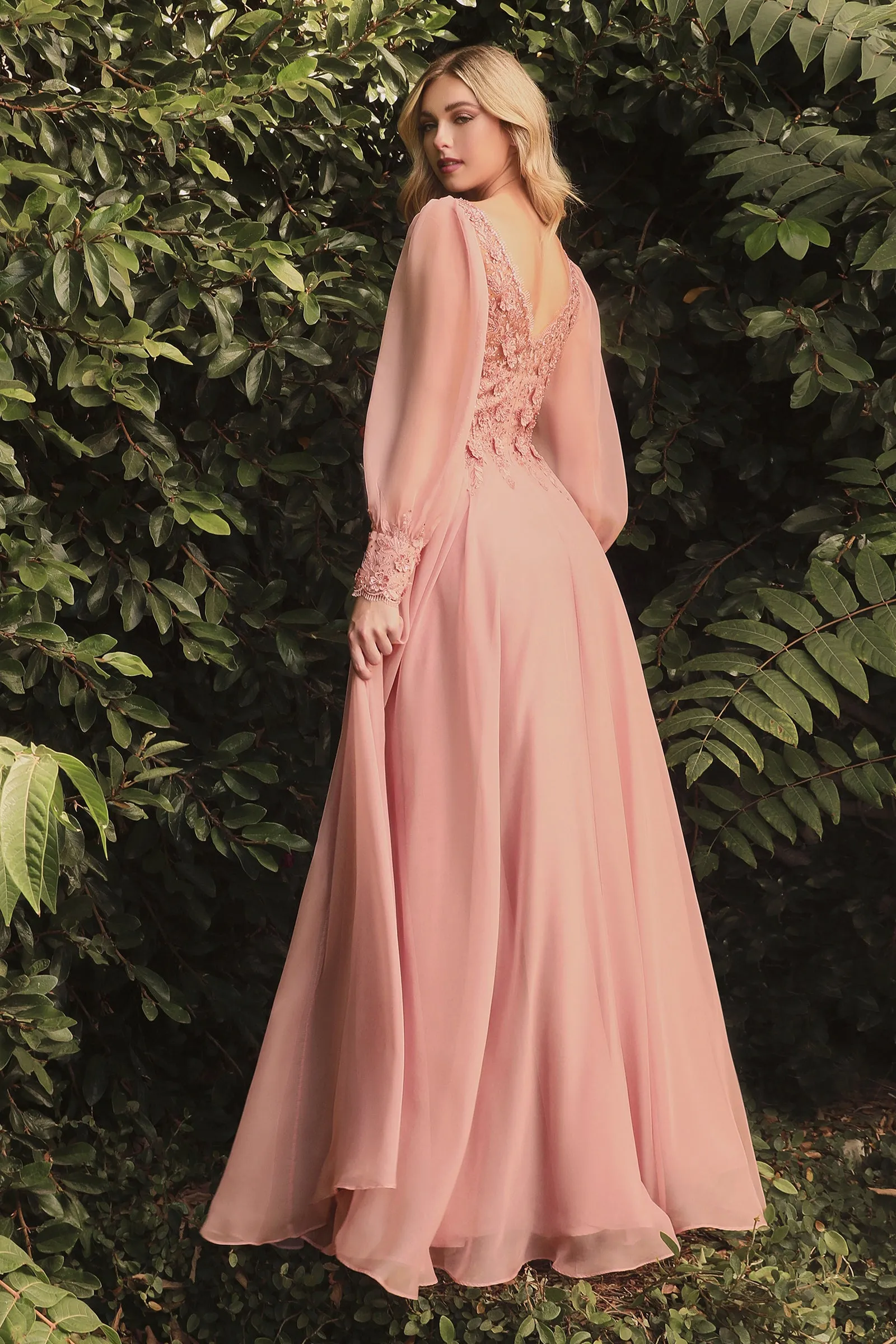 Aurora | Long Sleeve Chiffon Evening Gown | LaDivine CD0183
