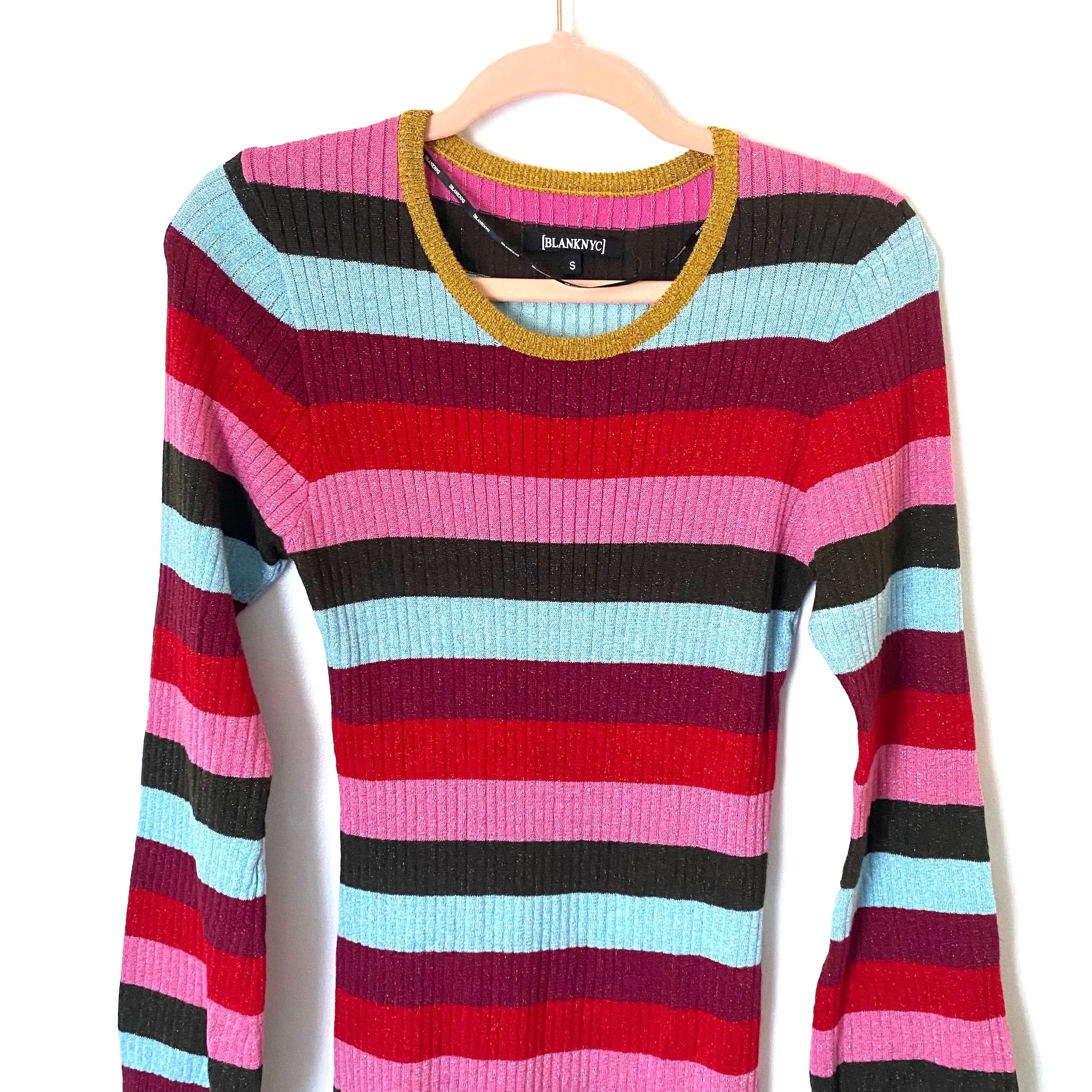 BLANKNYC Colorful Striped Metallic Ribbed Sweater Dress- Size S