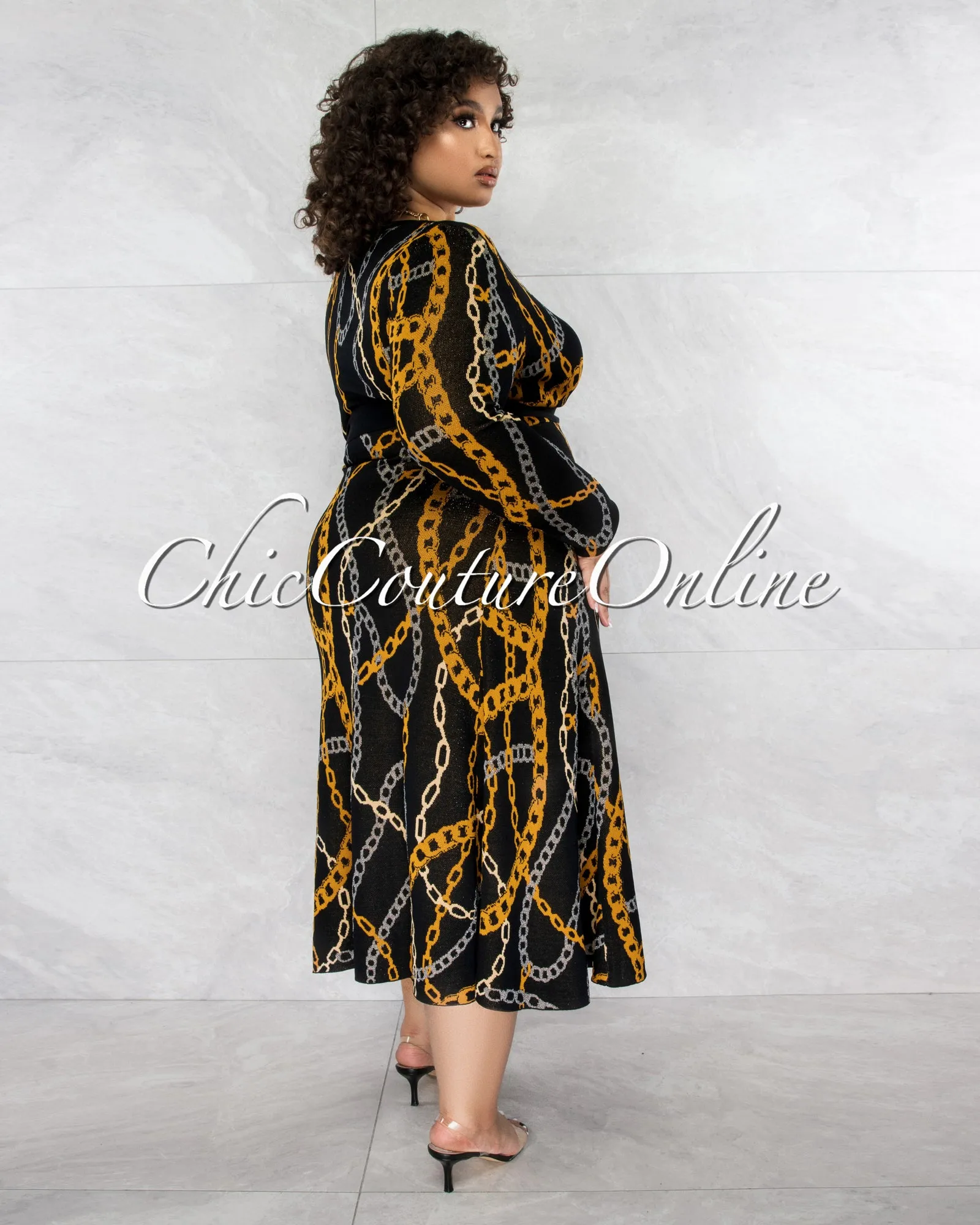 *Chalsey Black Mustard Wrap Style Sweater CURVY Midi Dress