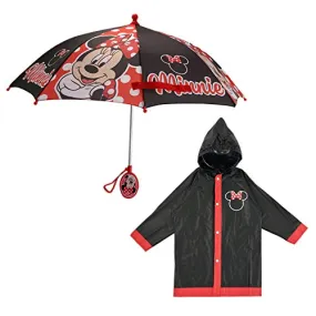 Disney Umbrella and Slicker Set, Toddler or Little Girl Rainwear Ages 2-7, Minnie Mouse Black, Small, Age 2-3