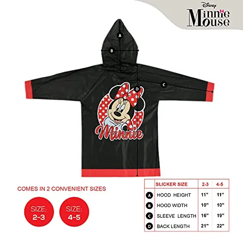 Disney Umbrella and Slicker Set, Toddler or Little Girl Rainwear Ages 2-7, Minnie Mouse Black, Small, Age 2-3