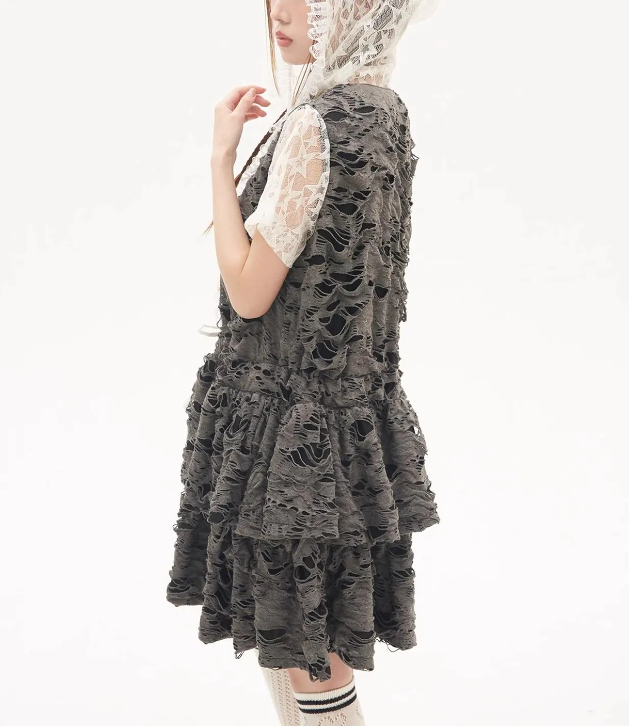Gyaru Dress Grey Punk Cake Dress Sweet Cool Lace Dress