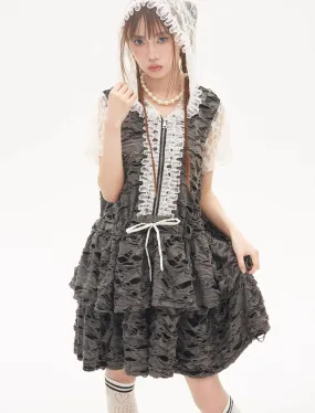 Gyaru Dress Grey Punk Cake Dress Sweet Cool Lace Dress