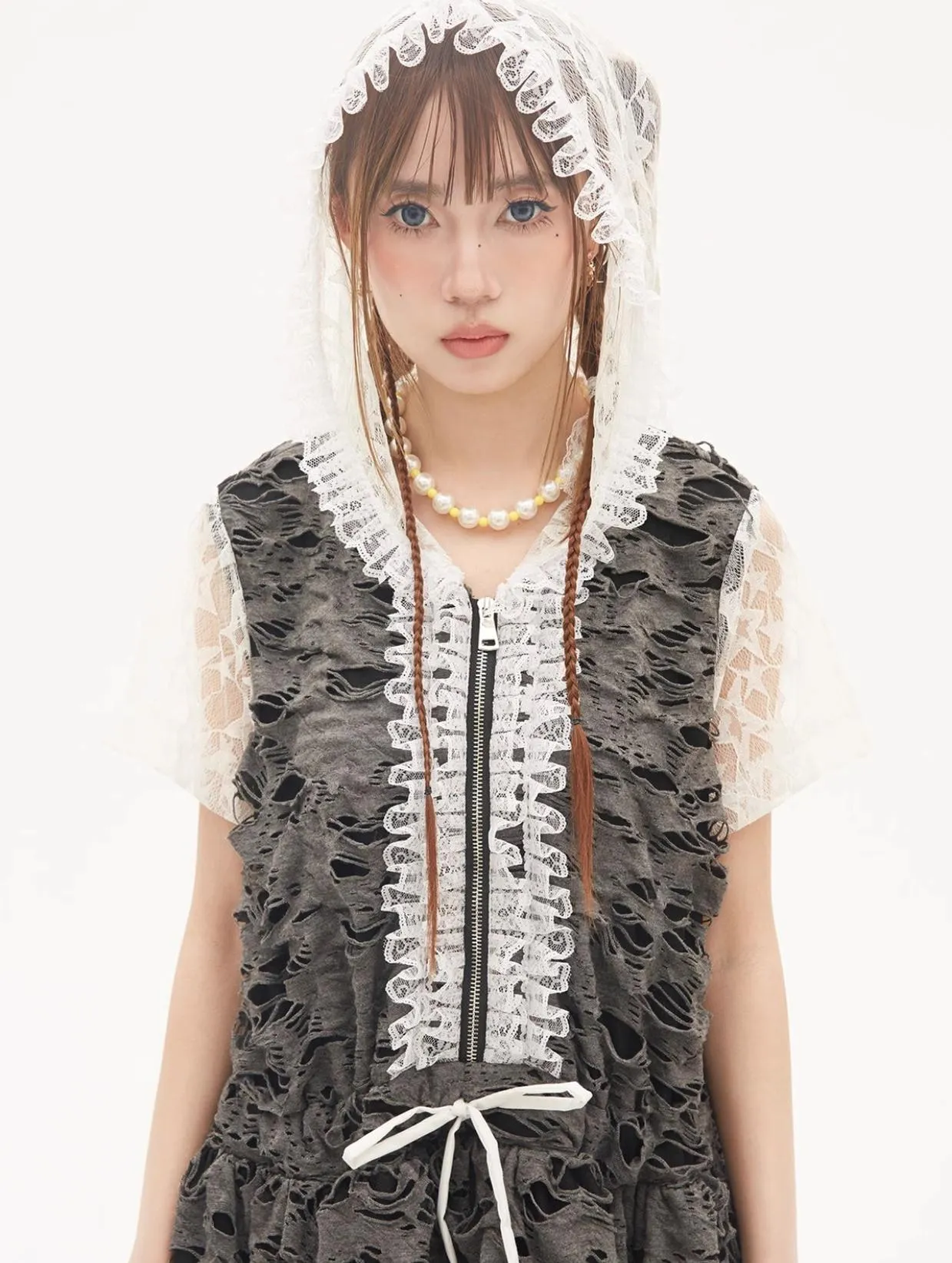 Gyaru Dress Grey Punk Cake Dress Sweet Cool Lace Dress