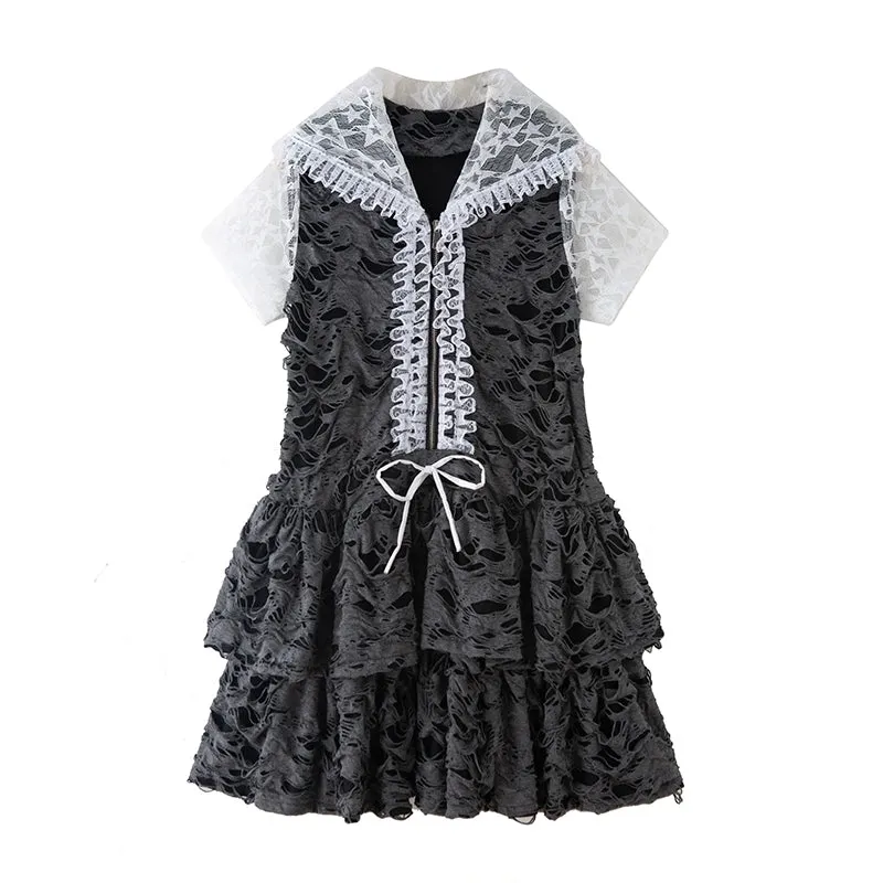 Gyaru Dress Grey Punk Cake Dress Sweet Cool Lace Dress