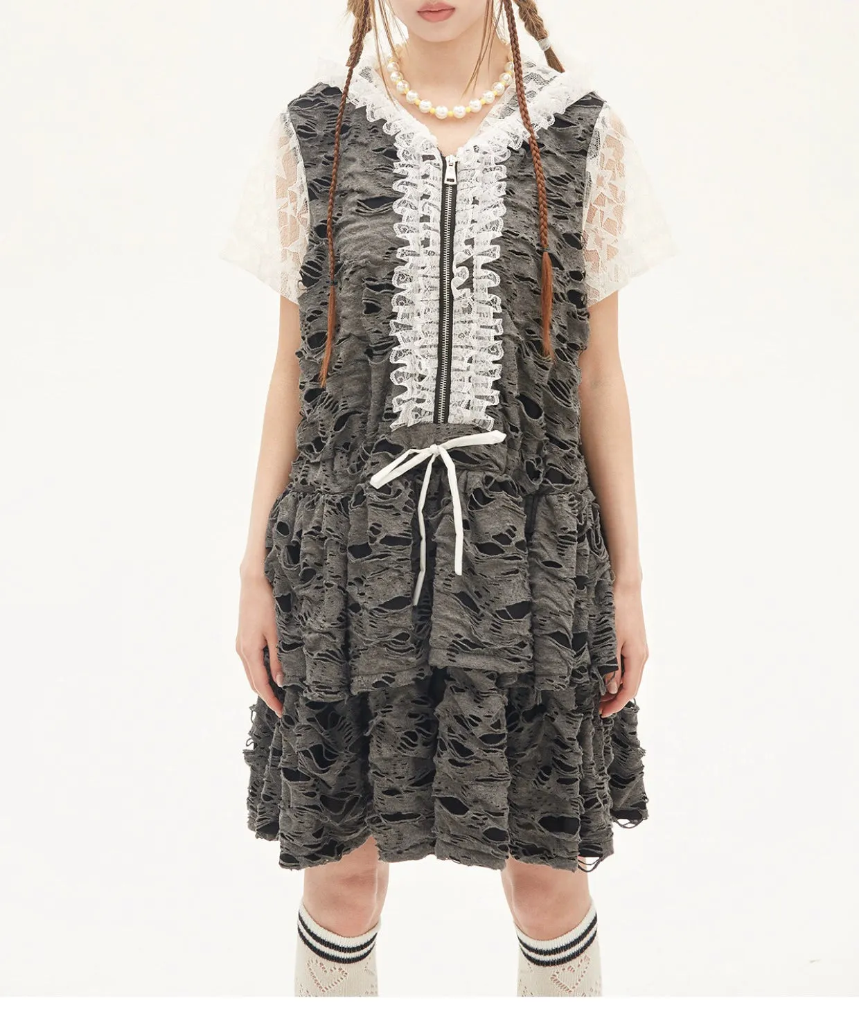 Gyaru Dress Grey Punk Cake Dress Sweet Cool Lace Dress