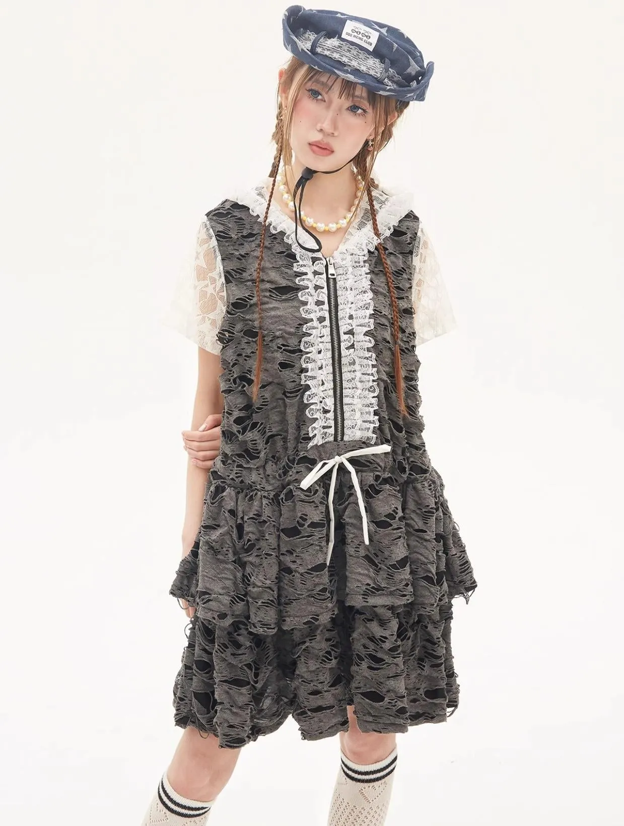 Gyaru Dress Grey Punk Cake Dress Sweet Cool Lace Dress