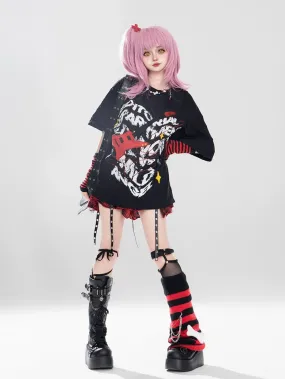 Gyaru T-shirt Red Plaid Skrit Unisex Punk Short-sleeve Top