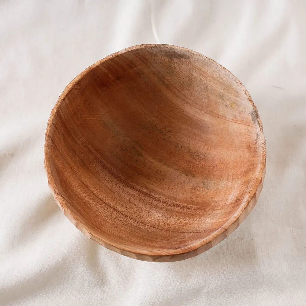 Hand Carved Natural Neem Wooden Bowl (Big) (7 x 7 in)