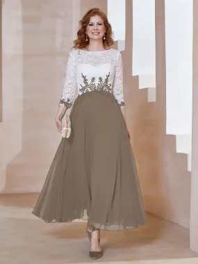 Illusion Neckline Applique Long Sleeves Dress Taupe