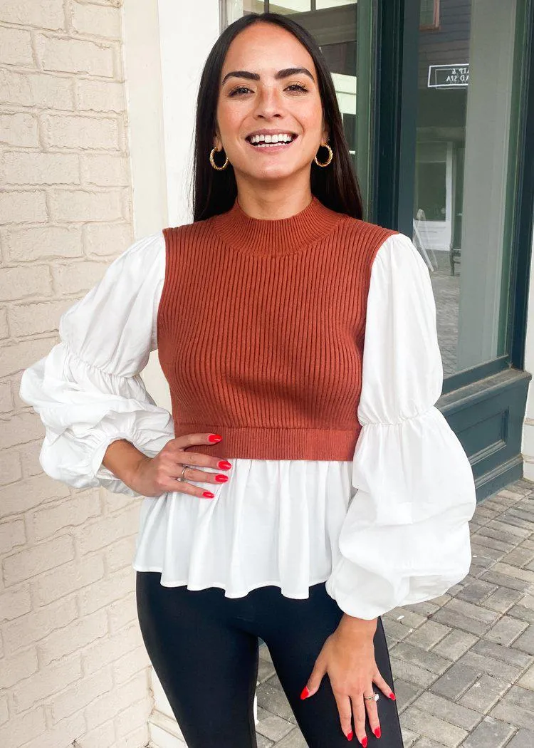 Keizer Knit Combo Woven Top