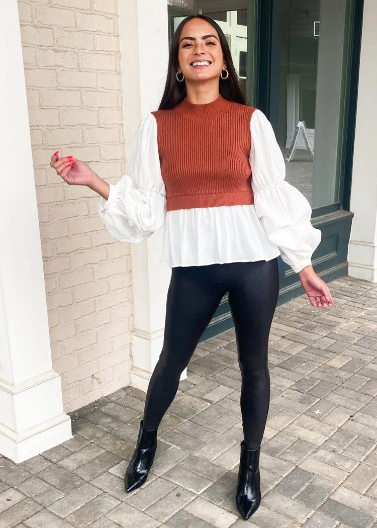 Keizer Knit Combo Woven Top