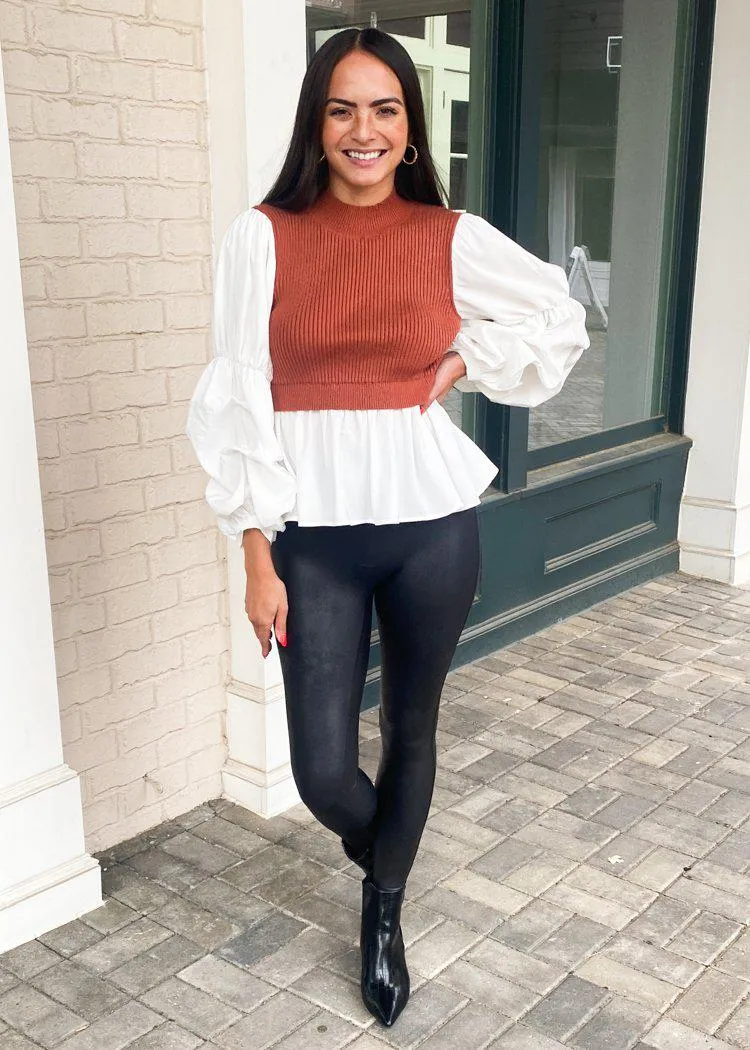 Keizer Knit Combo Woven Top