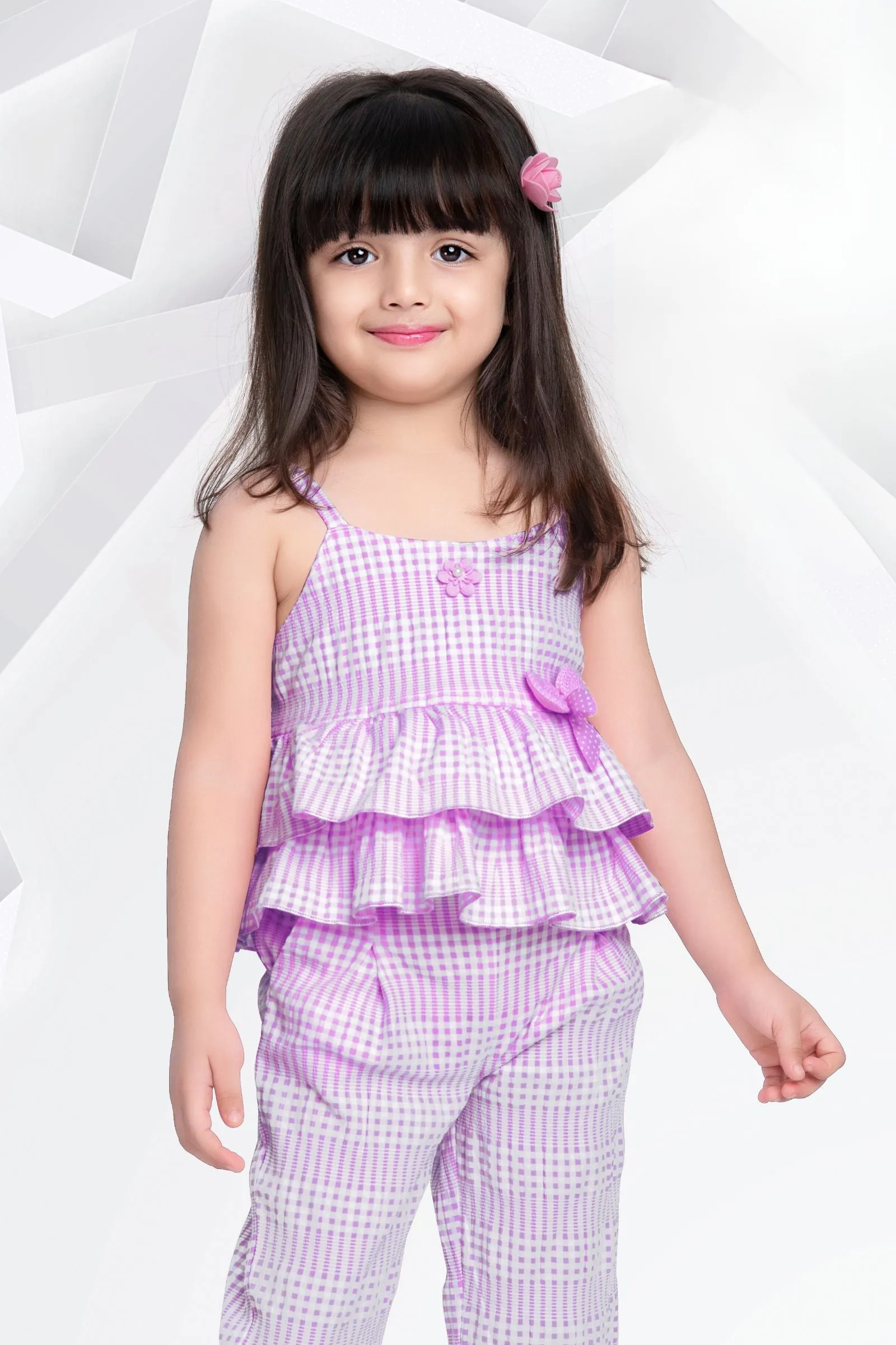 Lavender Printed Culottes Set for Girls