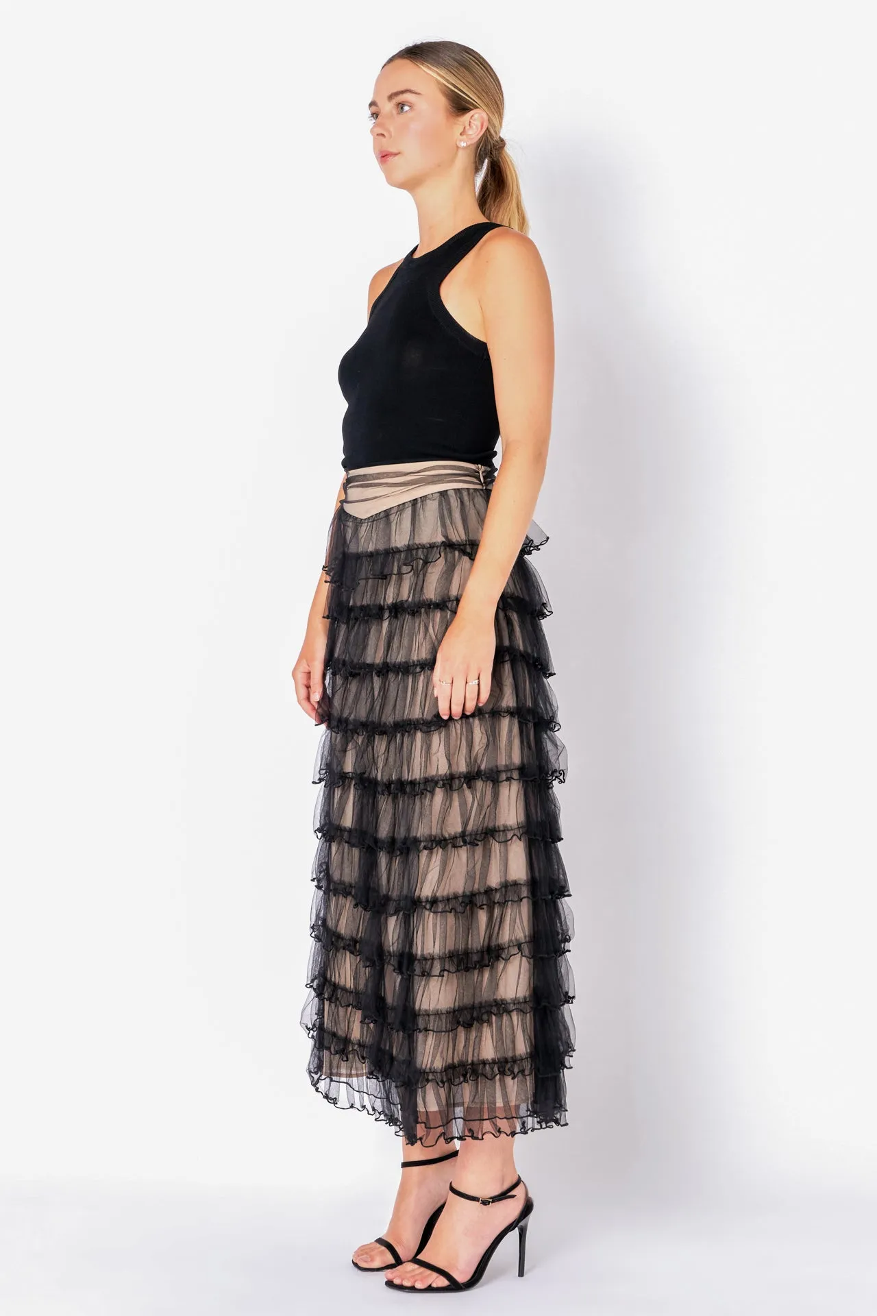 Layered Tulle Midi Skirt