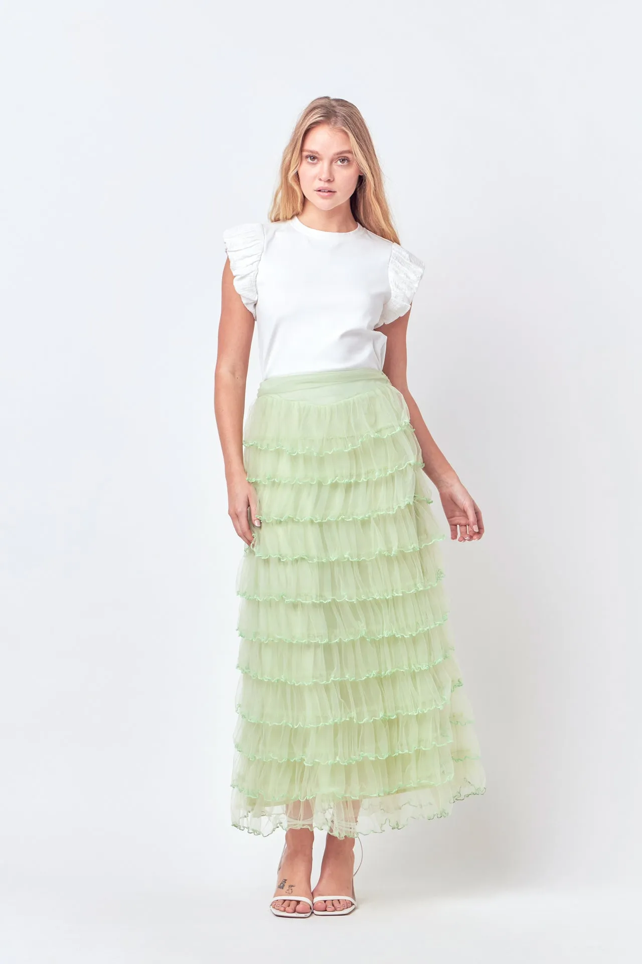 Layered Tulle Midi Skirt