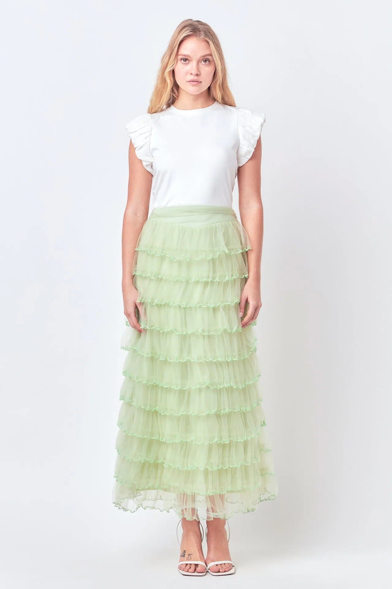 Layered Tulle Midi Skirt