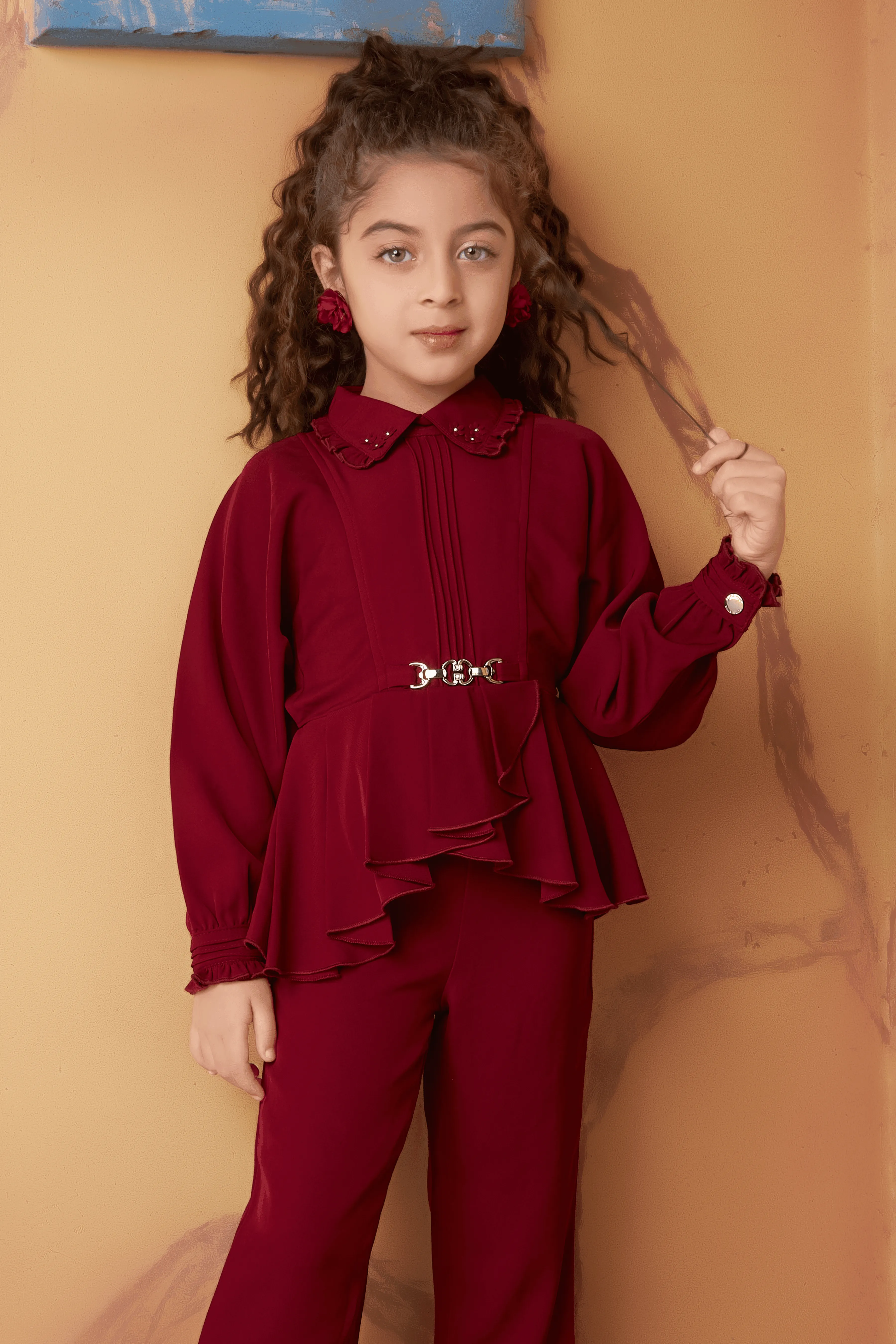 Maroon Top with Culottes for Girls