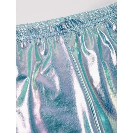 Metallic Iridescent Blue Girls Bike Shorts