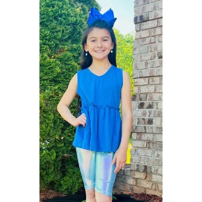Metallic Iridescent Blue Girls Bike Shorts