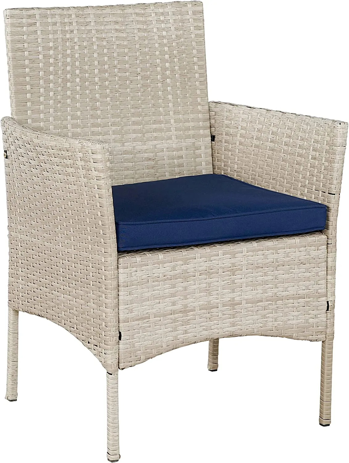 Outdoor Conversation?áGarden Furniture Sets (Tan/Navy Blue) Patio Furniture 3 Pieces PE Rattan Wicker Chairs Patio Glass Tempered Glass Table