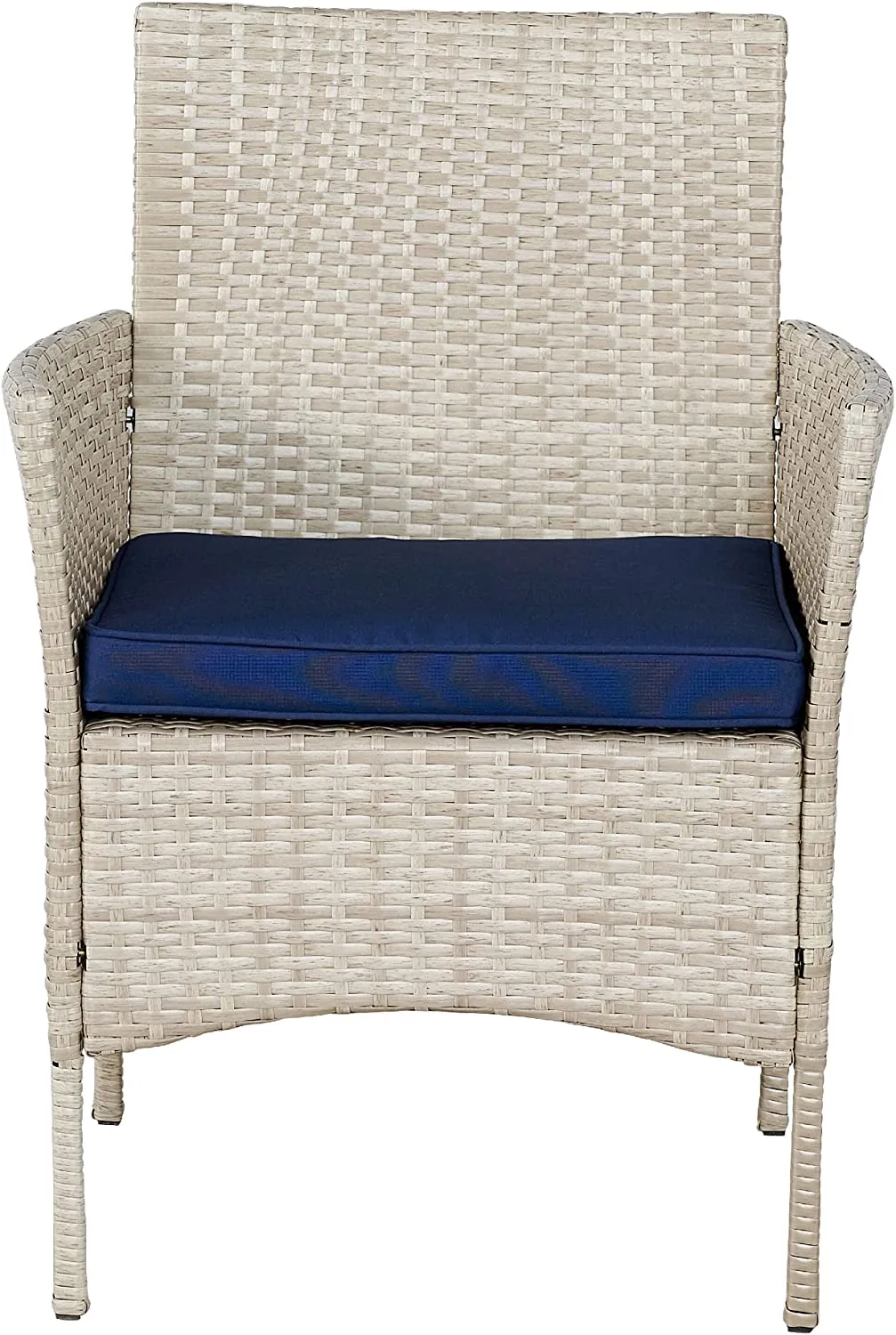 Outdoor Conversation?áGarden Furniture Sets (Tan/Navy Blue) Patio Furniture 3 Pieces PE Rattan Wicker Chairs Patio Glass Tempered Glass Table