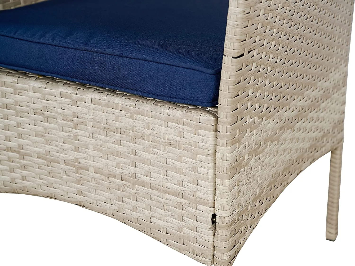 Outdoor Conversation?áGarden Furniture Sets (Tan/Navy Blue) Patio Furniture 3 Pieces PE Rattan Wicker Chairs Patio Glass Tempered Glass Table