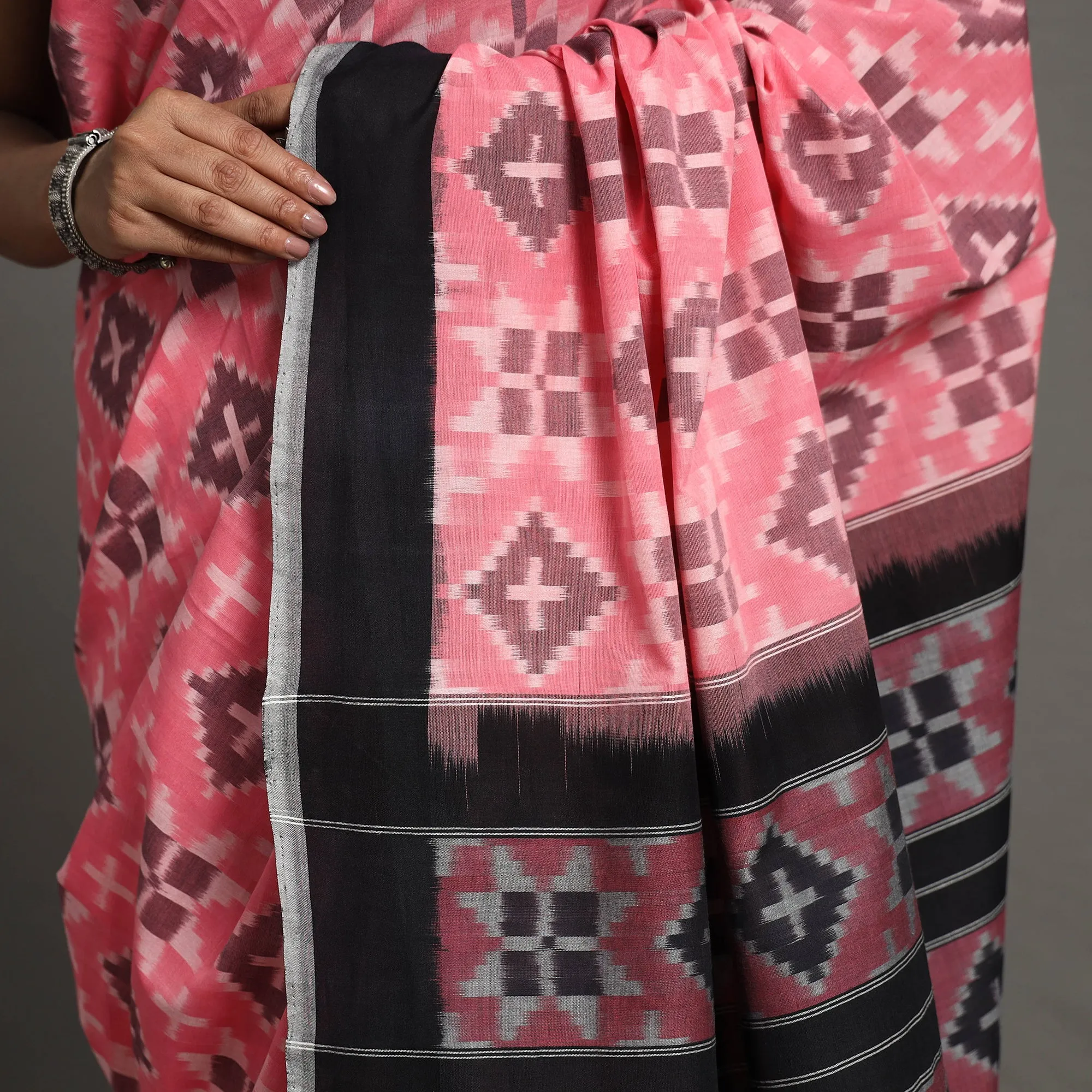 Pink - Pochampally Ikat Weave Handloom Cotton Saree