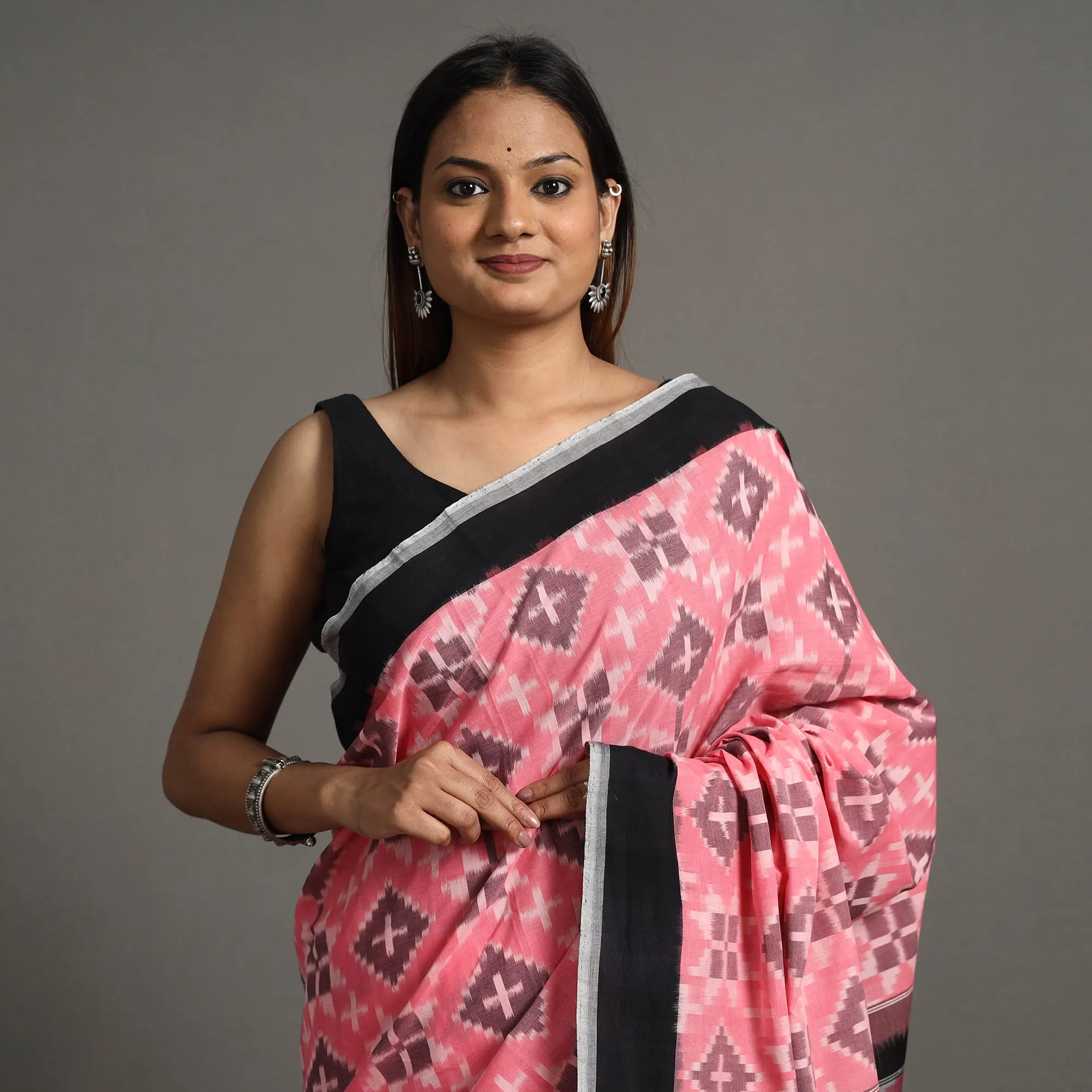 Pink - Pochampally Ikat Weave Handloom Cotton Saree