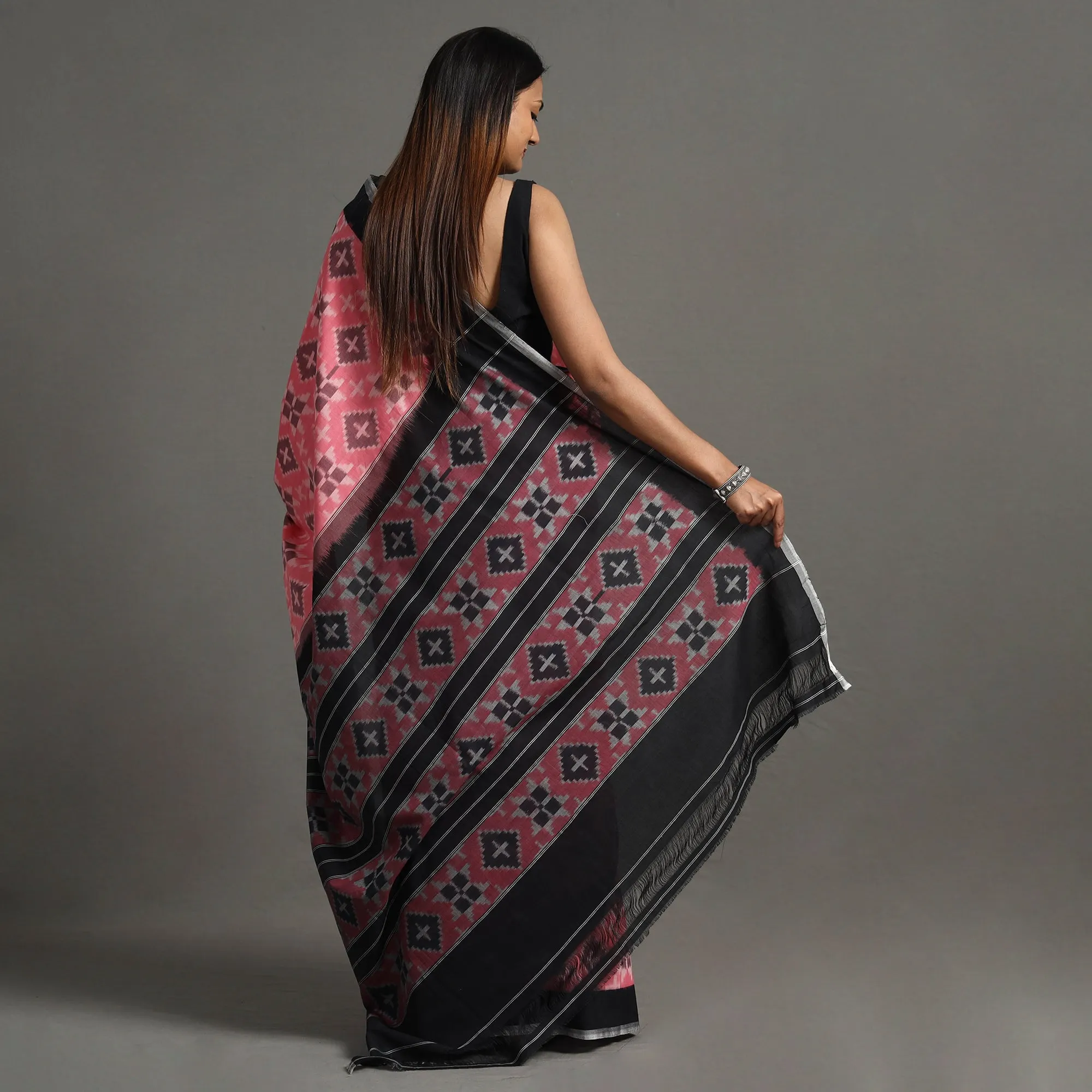 Pink - Pochampally Ikat Weave Handloom Cotton Saree