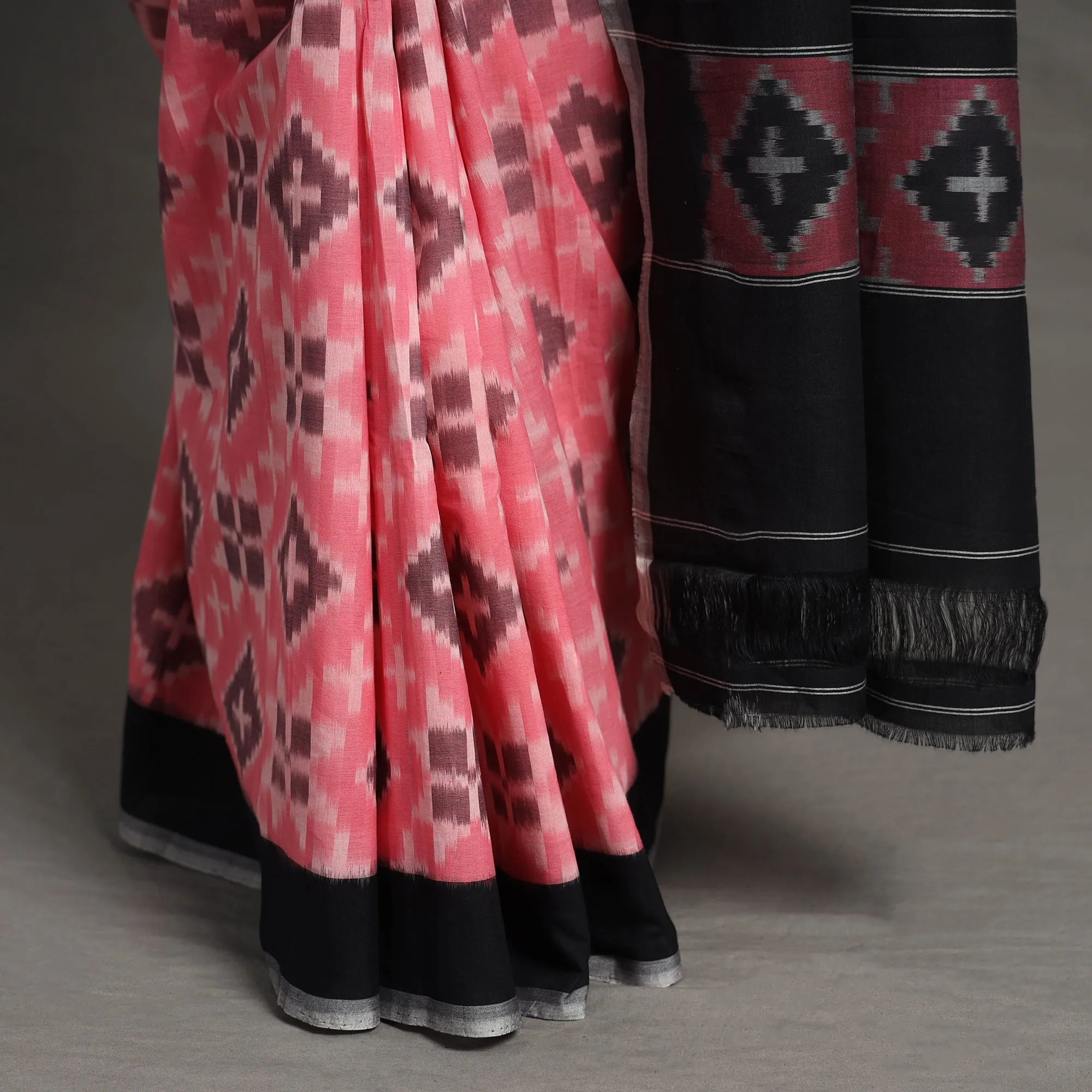 Pink - Pochampally Ikat Weave Handloom Cotton Saree