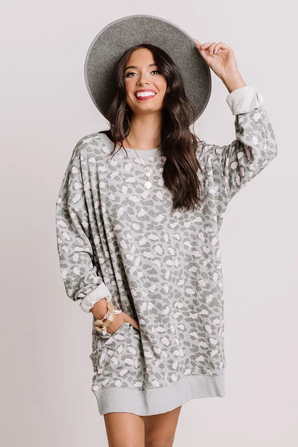 Play It Cool Leopard Sweater Dress In Grey