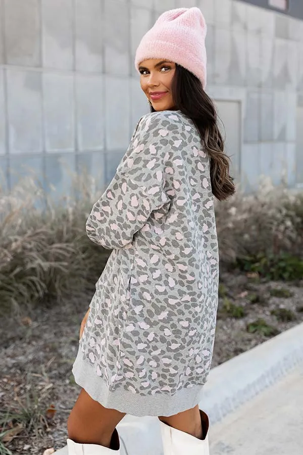 Play It Cool Leopard Sweater Dress In Grey