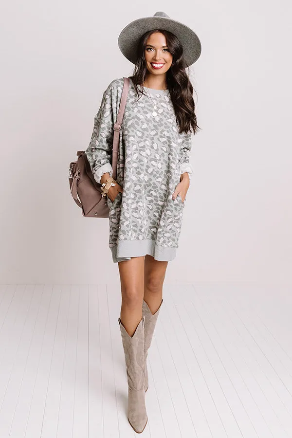 Play It Cool Leopard Sweater Dress In Grey