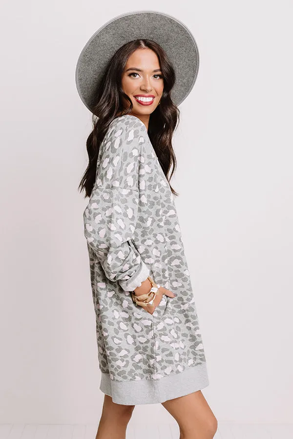 Play It Cool Leopard Sweater Dress In Grey