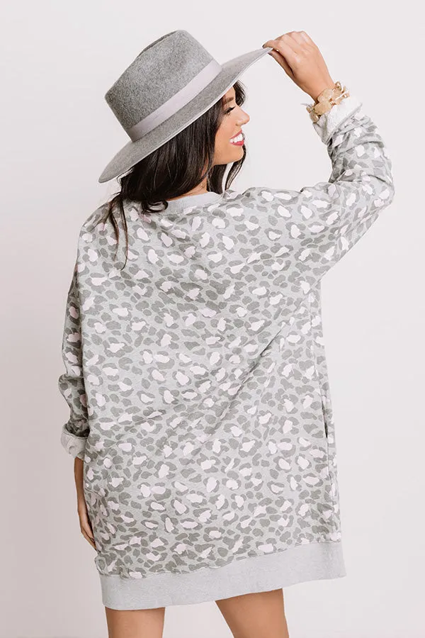 Play It Cool Leopard Sweater Dress In Grey