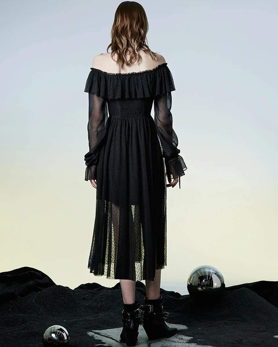 Punk Rave Daily Life Retrogothic Pleated Chiffon Midi Dress