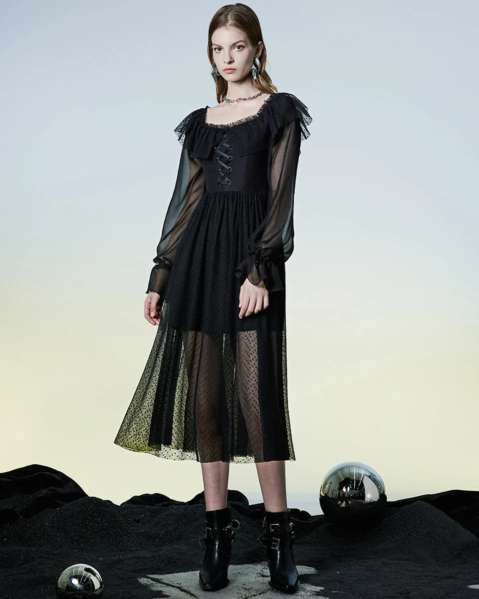 Punk Rave Daily Life Retrogothic Pleated Chiffon Midi Dress