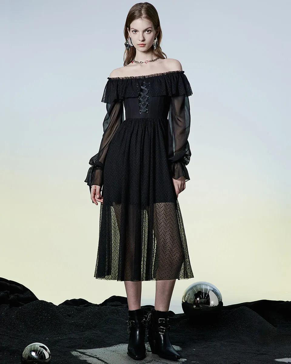Punk Rave Daily Life Retrogothic Pleated Chiffon Midi Dress