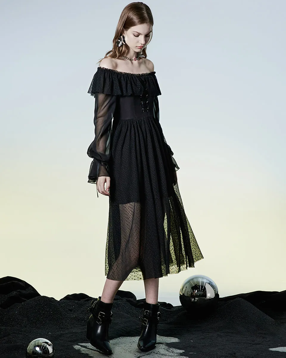 Punk Rave Daily Life Retrogothic Pleated Chiffon Midi Dress