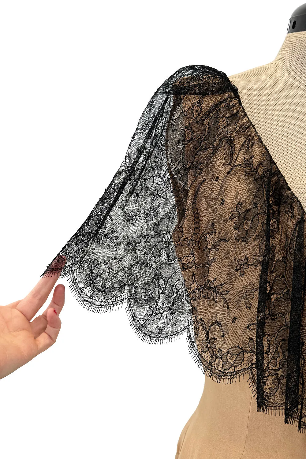 Spectacular Fall 1988 John Anthony Bias Cut Taupe Silk Chiffon Wrap Dress w Hand Made Lace Detailing