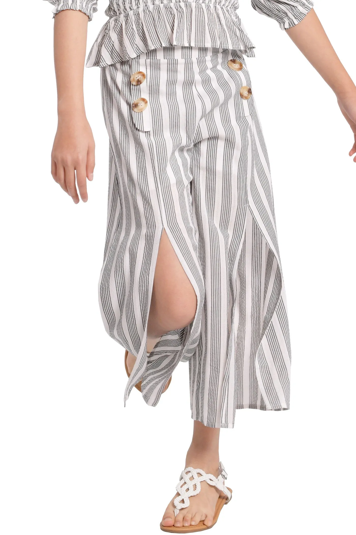 Striped High Slit Culottes Pants (RE16130)