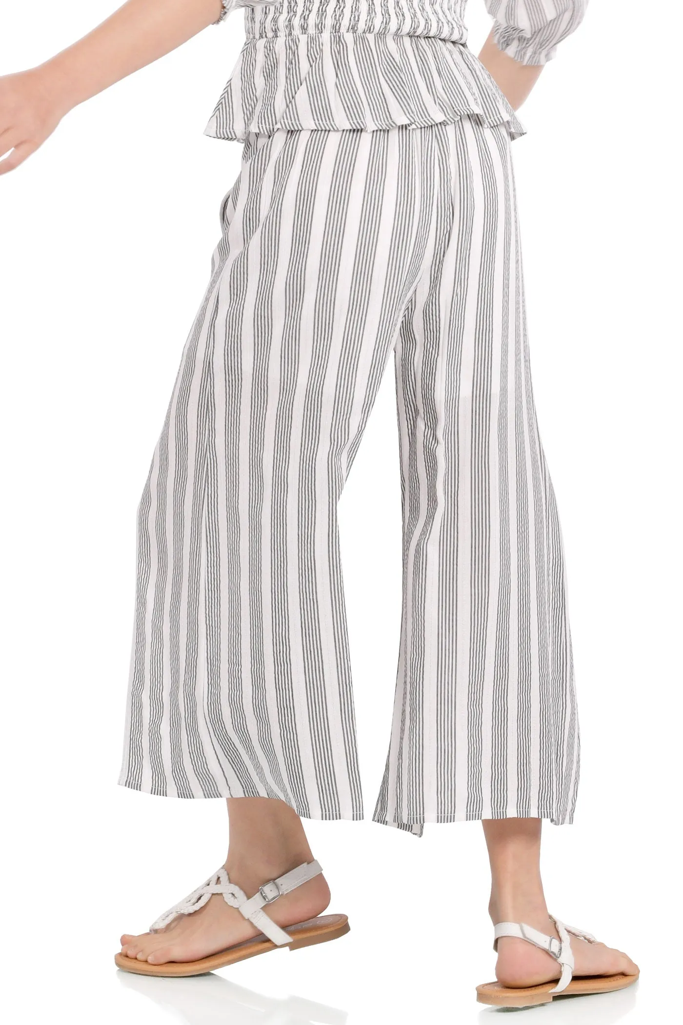 Striped High Slit Culottes Pants (RE16130)