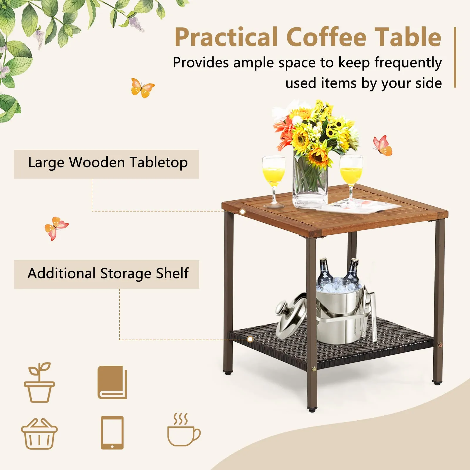 Tangkula 3 Pieces Rocking Bistro Set, Outdoor Rocker Chair with Coffee Table & Cushions